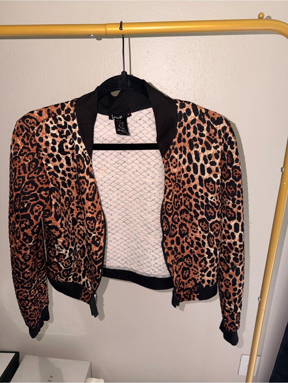 Women's Leopard-Print Bomber Jacket in Black and Brown